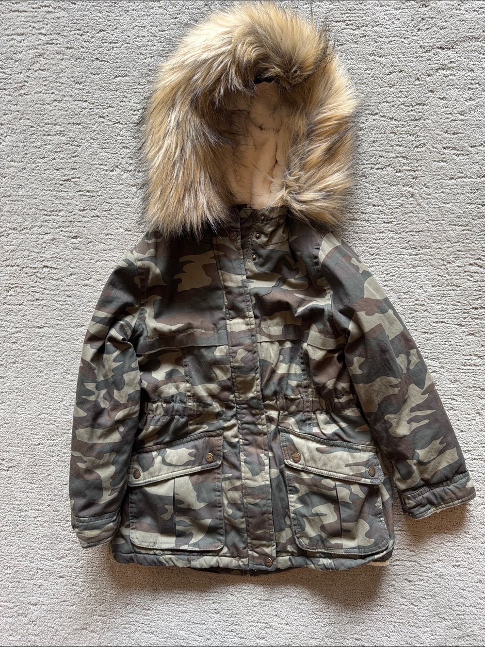 Urban Republic Girls Camo Hooded Jacket with Faux Fur Trim sz 10/12